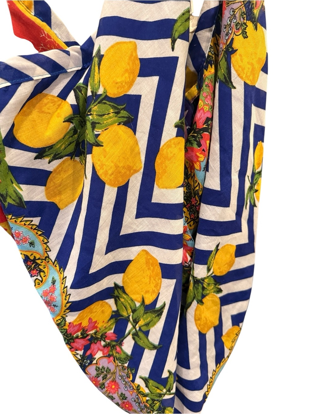 Blue & Yellow Lemon-Print Tote Scarf Accessory
